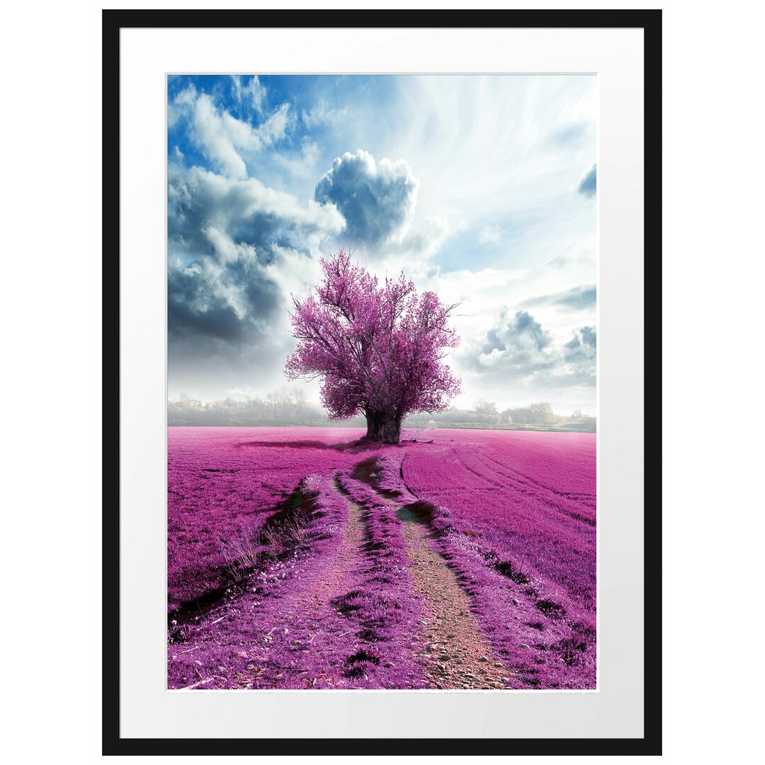 Gerahmtes Poster Rosa Feld mit einem rosa Baum