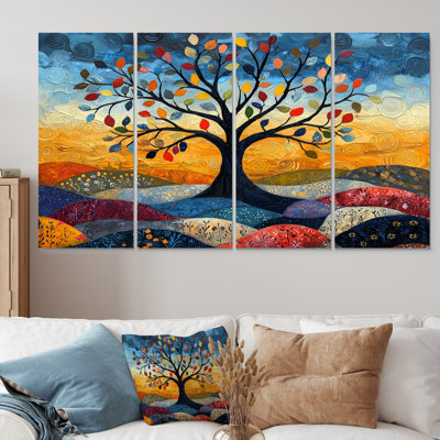 Ensemble de décoration murale arbre de vie orange avec branches de folklore orange