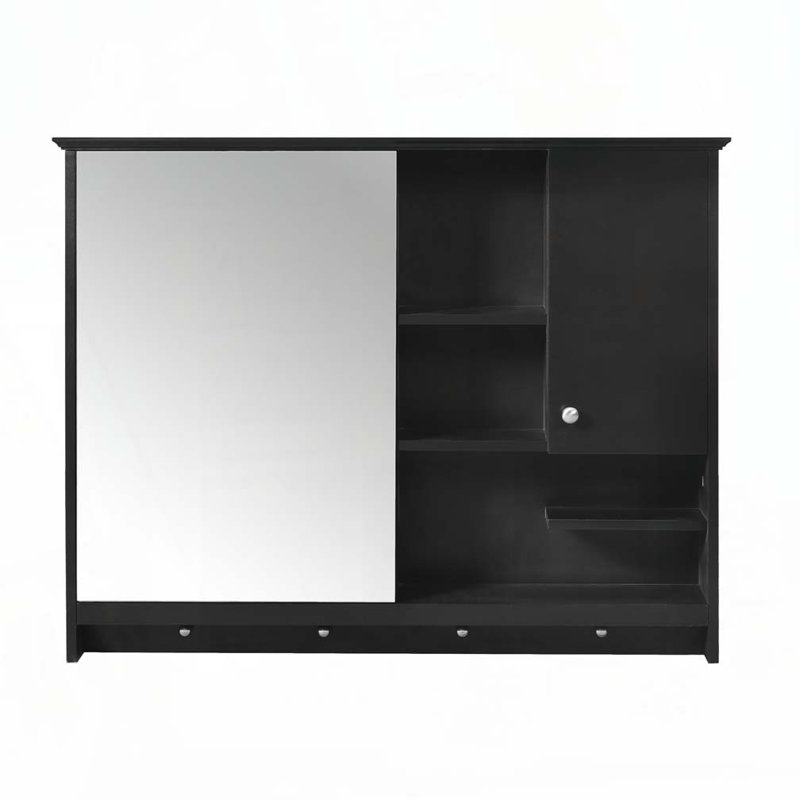 Wall Bathroom Cabinet with Mirror,Cabinet with 3 Adjustable Shelves, Black