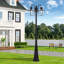 Lampadaire d'extérieur noir multi-têtes avec verre biseauté transparent