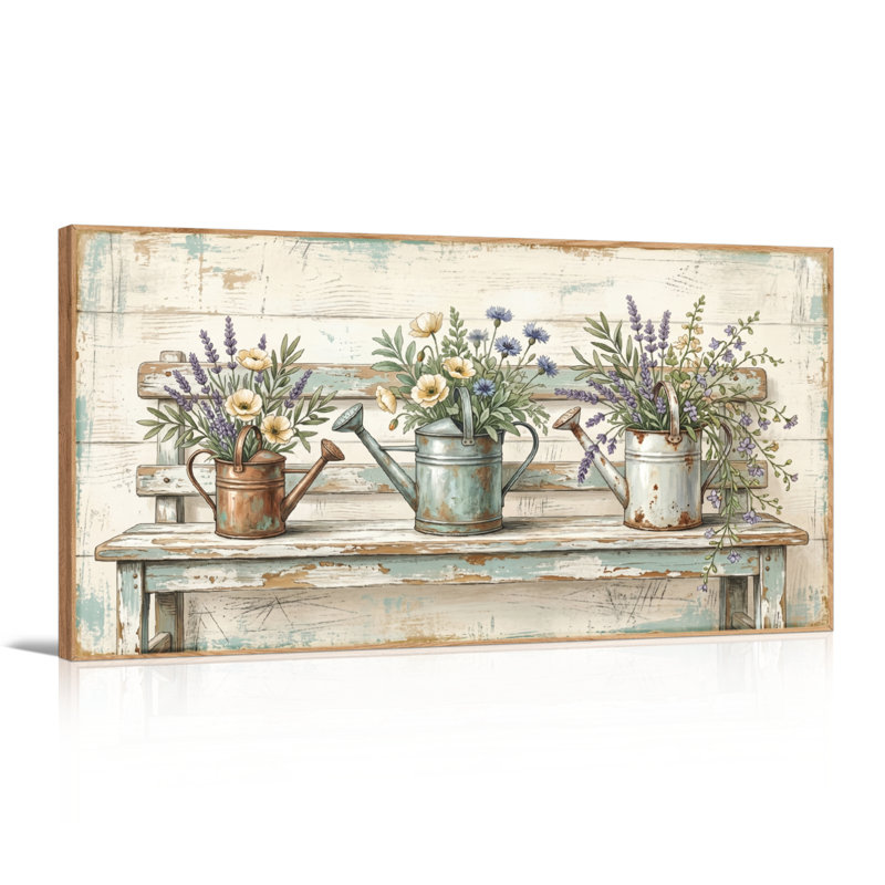 Ensemble de 1 tableau sur toile de style jardin rustique, L 48 po x H 24 po, Naturel