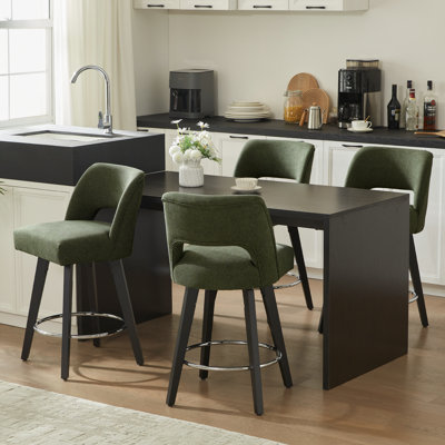 Ensemble de 4 tabourets de bar rotatifs 26,4 po, 4 pieds en bois massif noir et repose-pieds à anneau en métal