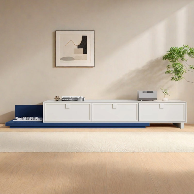 Meuble télé en bois massif à longueur réglable, Bleu, 15.75"H x 78.74"L x 15.75"W