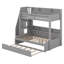 Lit superposé simple au-dessus de double avec lit gigogne et escalier de rangement, garde-corps pleine longueur, tablettes de rangement et port USB, aucune boîte à ressorts nécessaire-121954287