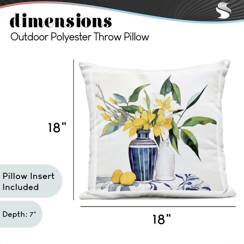 Coussin d'extérieur imprimé Lemons and Blooms Table, design par Ray Powers, 18 x 7 x 18