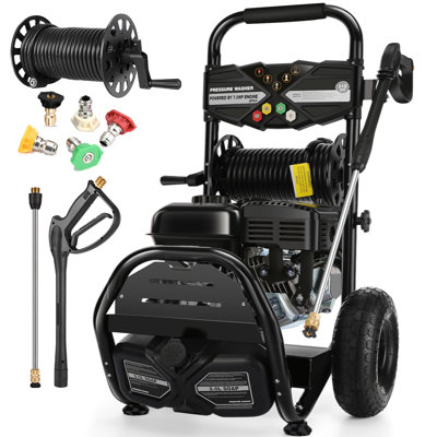 MAX 4200PSI 4GPM 212CC Professional Gas Pressure Washer, 10" Wheels 33FT Hose 7.0 HP Commercial Gas Power Washer with 5 Nozzles 3L Foam Bottle for Car Fence Driveway Yard (EPA/CARB/ETL Compliant)