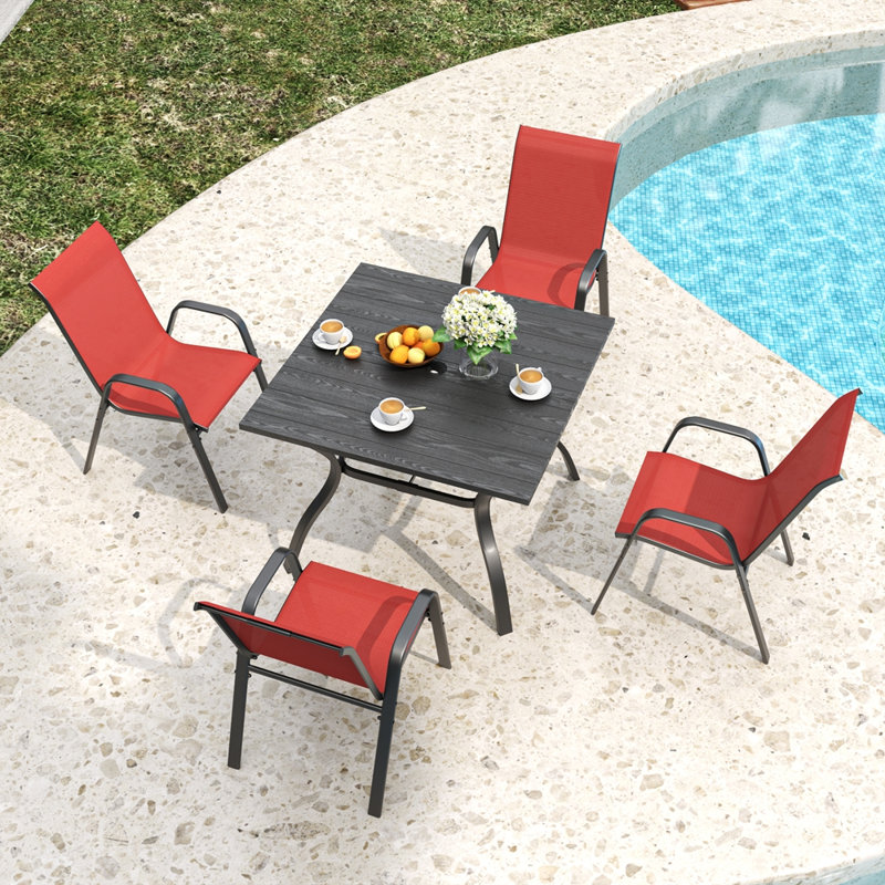 Ensemble repas d'extérieur 5 pièces 5 pièces, Coussin rouge / cadre noir