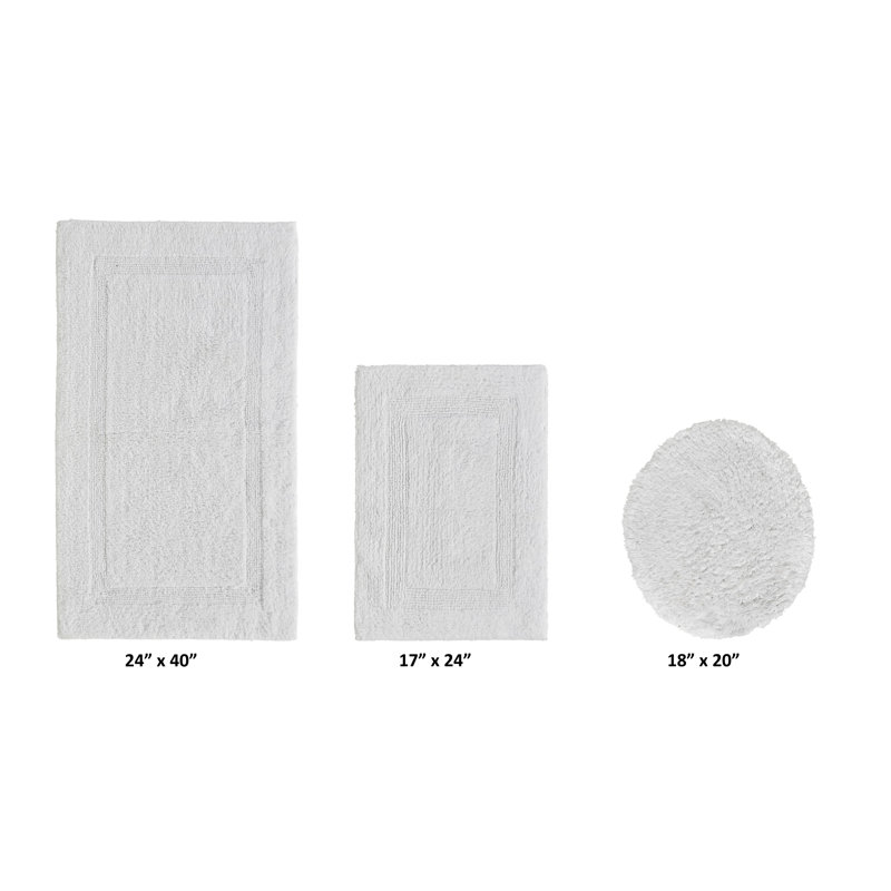 Annerose Premium 100% Cotton 2370 GSM 3-Piece Bath Rug Set, Ultra Soft, Super Absorbent, Reversible Tufted Weave Bathroom Mats, Machine Washable, OEKO-TEX® Certified Bath Rugs for Bathroom, Shower & Tub, White