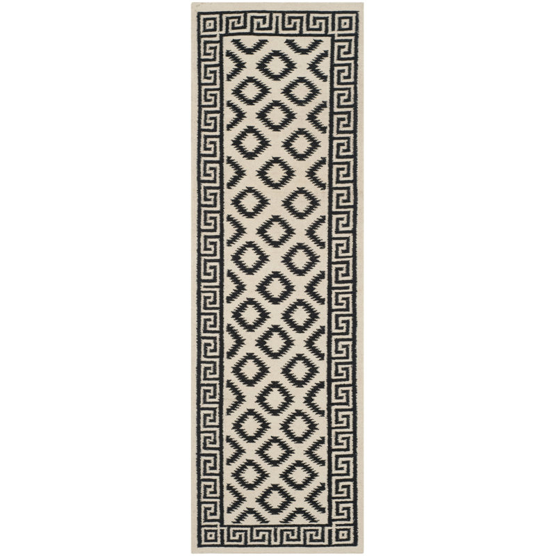 Estevez Hand Woven Flat Weave Wool Geometric Rug, Runner 2'6" x 8'