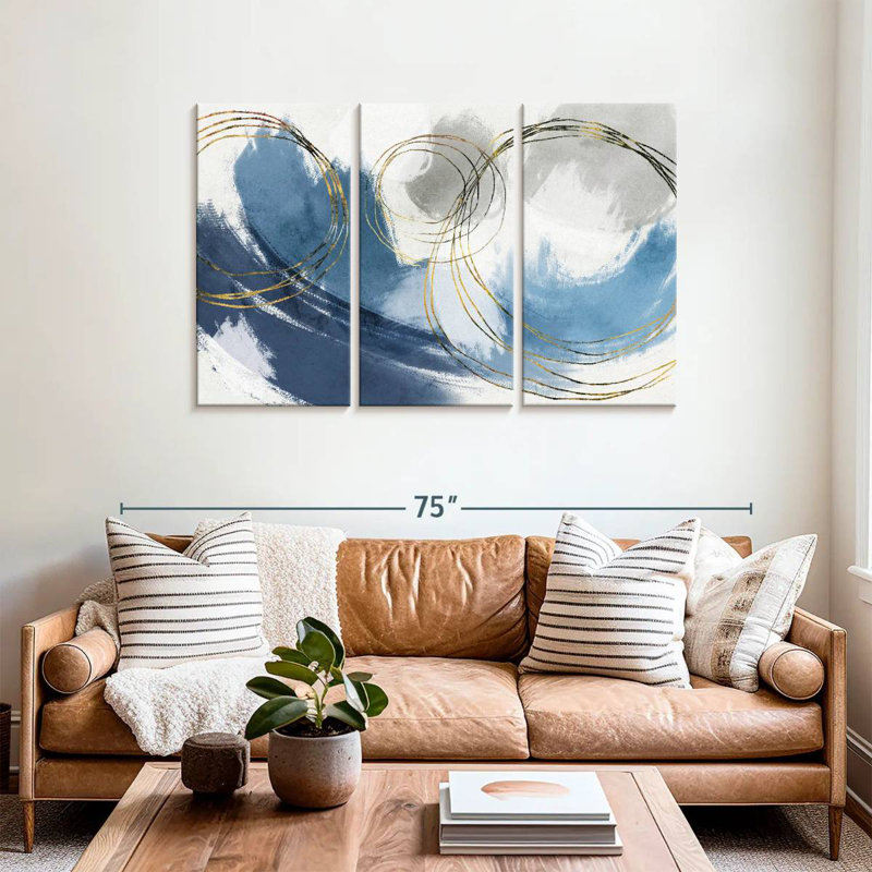 Avery Gold On Blue Splashes, 36" H x 57" W