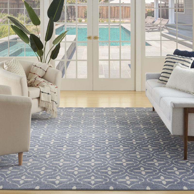 Tapis intérieur / extérieur bleu / ivoire Nourison Essentials, Rectangle 6 pi x 9 pi