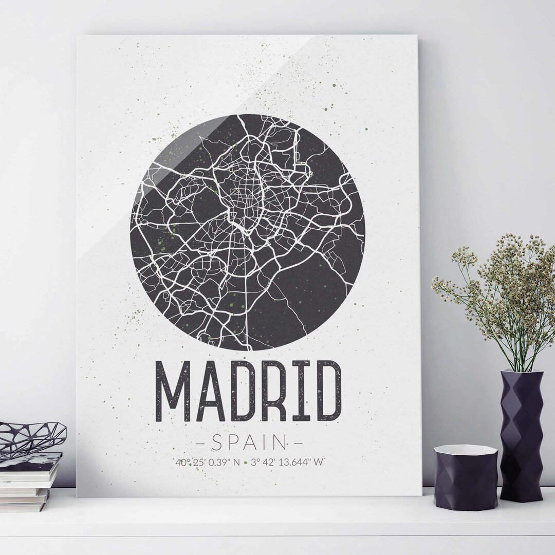 Glasbild Madrid Karte