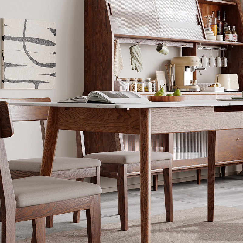 Walnut solid oak and white slate round corner diagonal leg telescopic table 1.2-1.5m, for 6-8 people to meet Dining table wood 