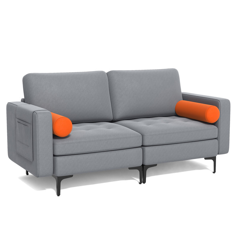 Causeuse à accoudoirs carrés 68 po Rabeea, Peluche gris foncé