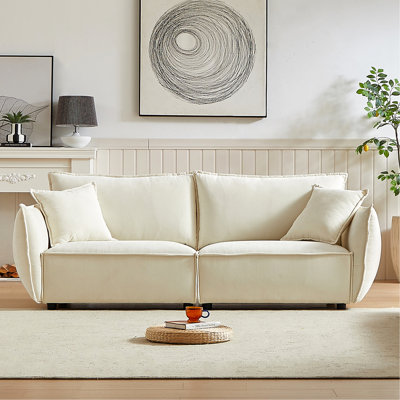 Salon Antionette 3 + - Tissu en lin, structure en bois massif, 4 coussins Un ajout confortable à votre maison moderne pour une utilisation, le bois améliore le confort