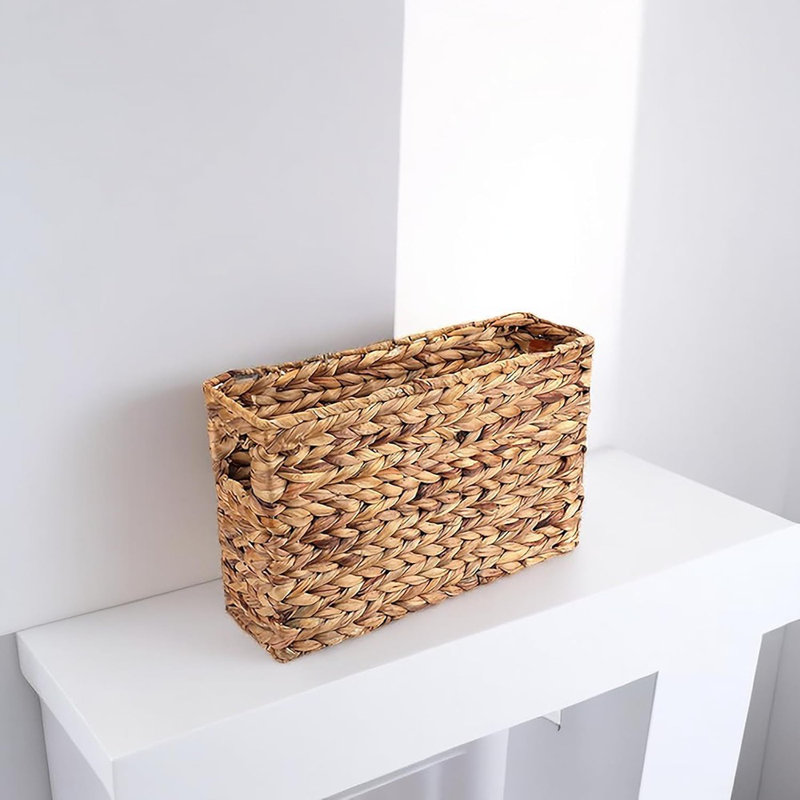 Panier en osier tissé à la main étroit avec panier en jacinthe d'eau 15,5 x 5,5 x 9,75 pouces pour la maison, le bureau et le bureau
