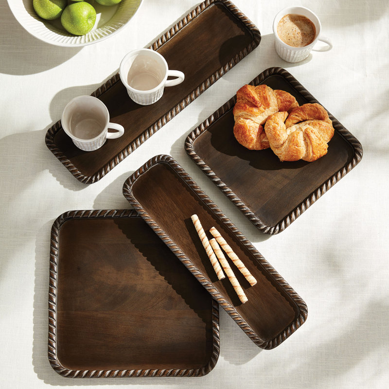 Solid Wood Tray - Set of 2, Brown