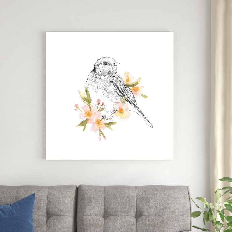 «Robin Sketch I» par Emma Scarvey - peinture sur toile tendue, H 36 po x l 36 po