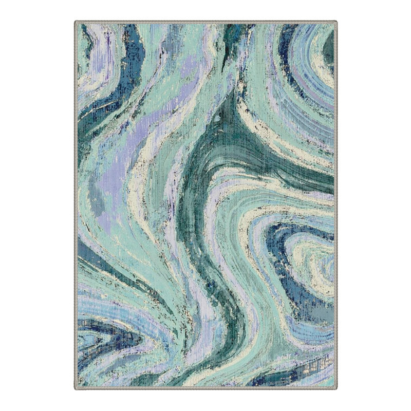 Tonicka Vortex Abstract Machine Washable Blue / Purple / Beige Indoor Area Rug with Non-Slip Backing, Rectangle 8' x 10'
