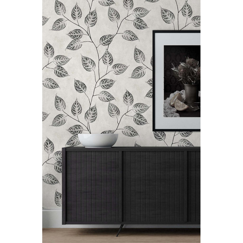 Rouleau de papier peint L 33 pi x l 20,9 po Branch Trail Silhouette, Noir / blanc