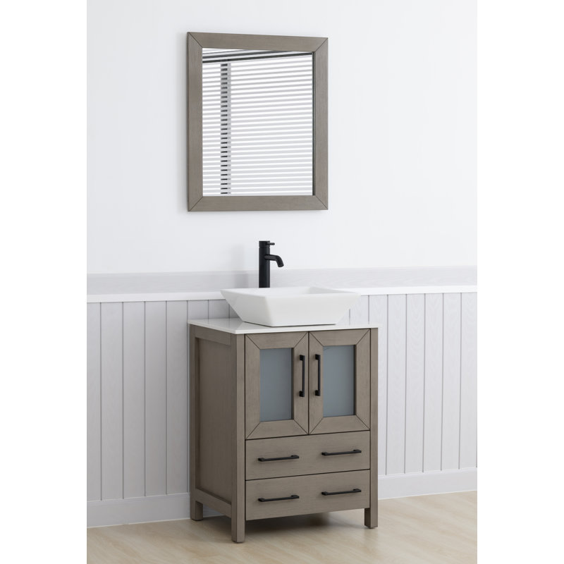  Ensemble de meuble-lavabo simple 24 "avec miroir, Gris foncé