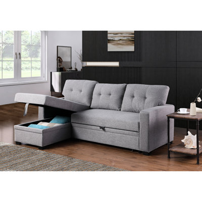 3 places, canapé modulaire escamotable, méridienne de rangement, canapé-lit convertible, lit simple, coussins de dossier amovibles, lits d'invité pour la nuit en tout confort, revêtement en lin, gris