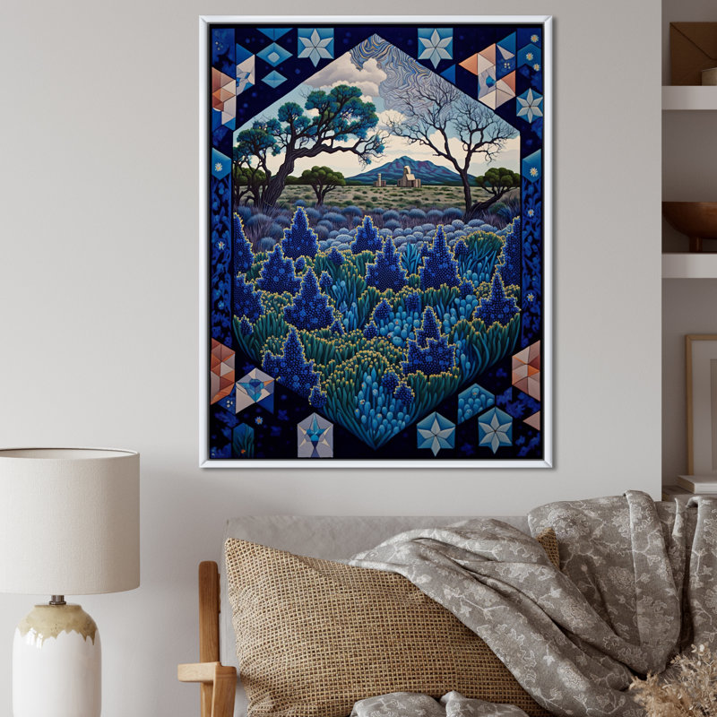 Field of Blossoming Bluebonnets sur impression sur toile, H 40 po x l 30 po x P 1,5 po, Cadre flottant blanc