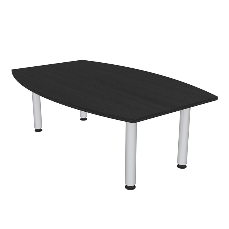 Table de conférence en forme de bateau avec pieds argentés, L 72 po x l 48 po, Cyprès noir, Nickel brossé