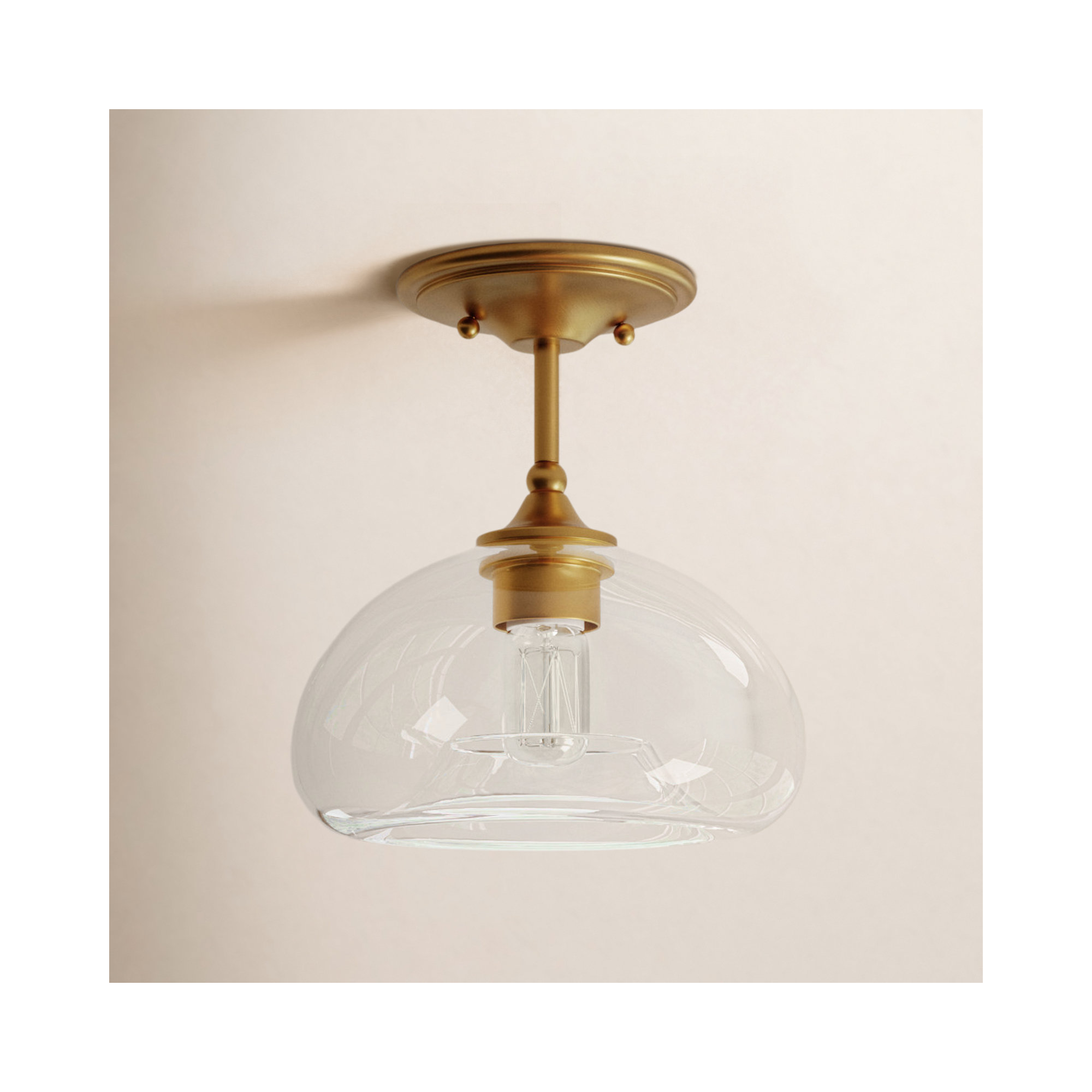 Lani Single Light Glass Semi Flush Mount, Natural Brass 