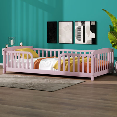 Lit sur pied avec rails, lit Montessori en bois avec entrée centrale, lit sur pied Montessori avec garde-corps, sans lattes