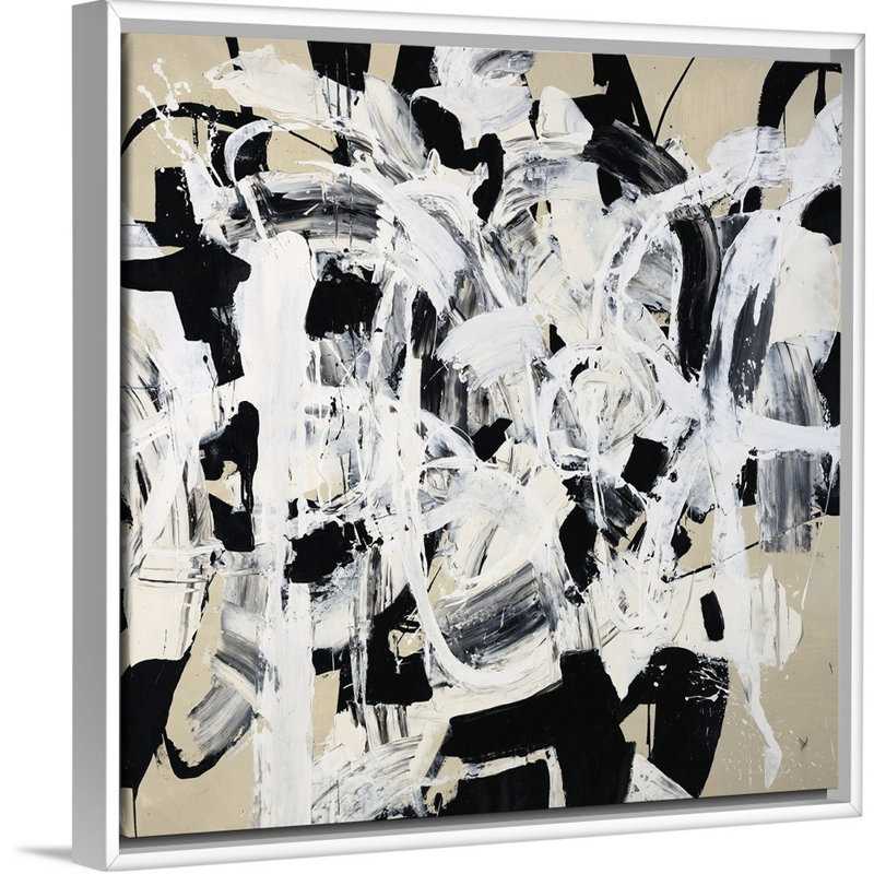 « double talk », peinture sur toile, H 13,7 po x l 13,7 po x P 1,75 po, Cadre flottant blanc