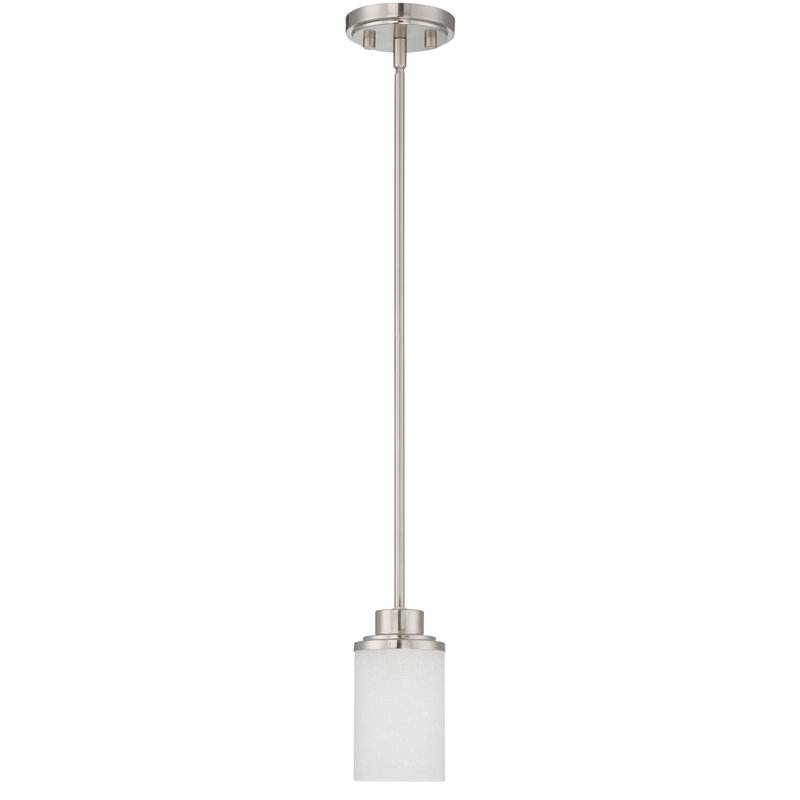 Luminaire suspendu à cylindre simple 1 lumières Bristol, Nickel brillant satiné