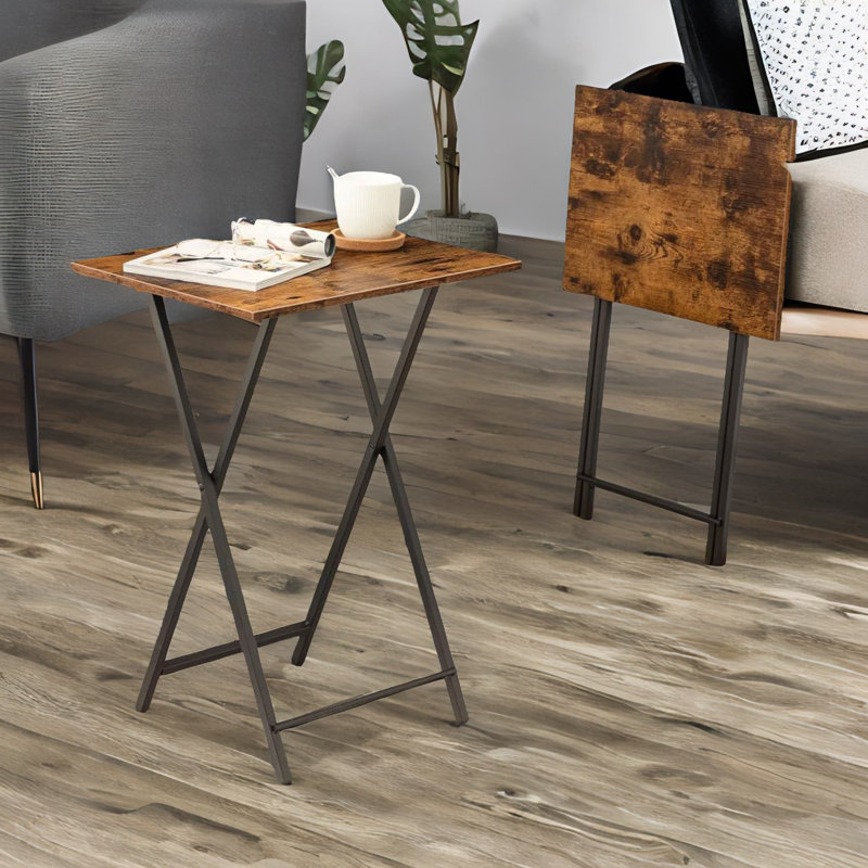 Chidera Rustic Wooden 2 Piece Side Table Set Folding Living Room Home Furniture