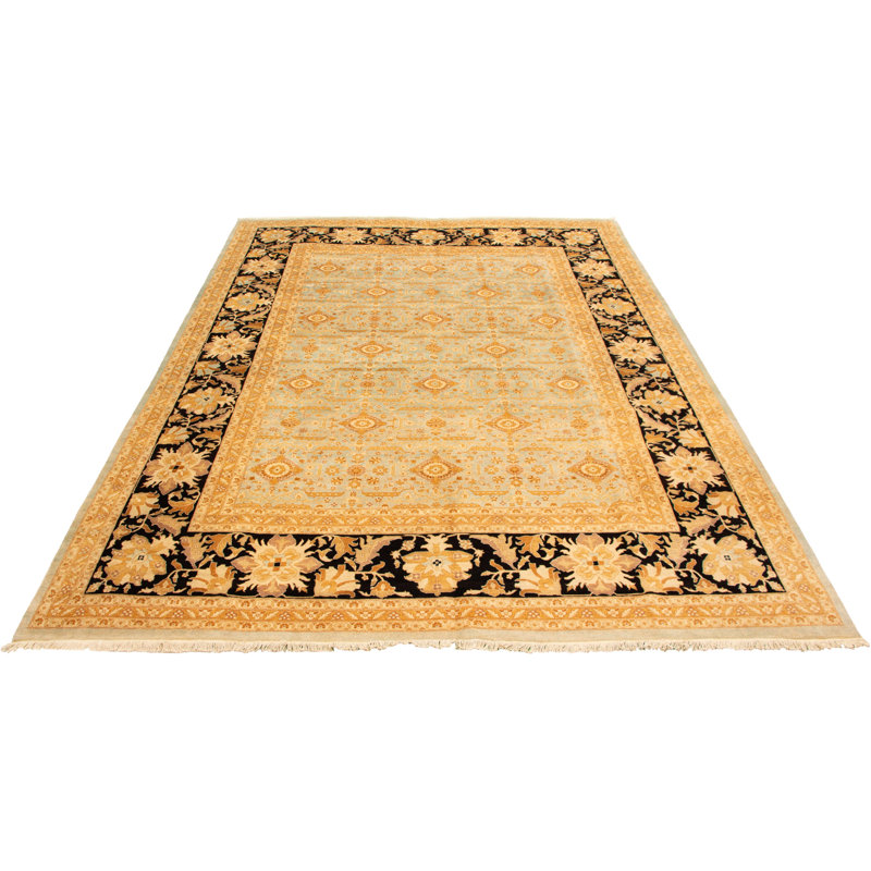 Tapis unique en laine noué à la main de style Ushak brun clair 10 pi 2 po x 13 pi 3 po New Age