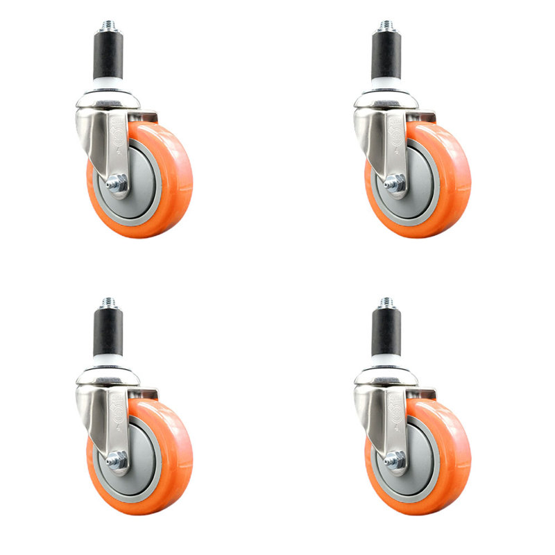 Ensemble de roulettes extensibles 4 pouces en polyuréthane pivotant de 1-1 / 4 po 4 pouces SCC, Orange