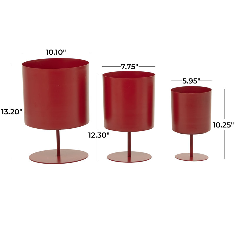 Set of 3 Red Metal Round Indoor Planters