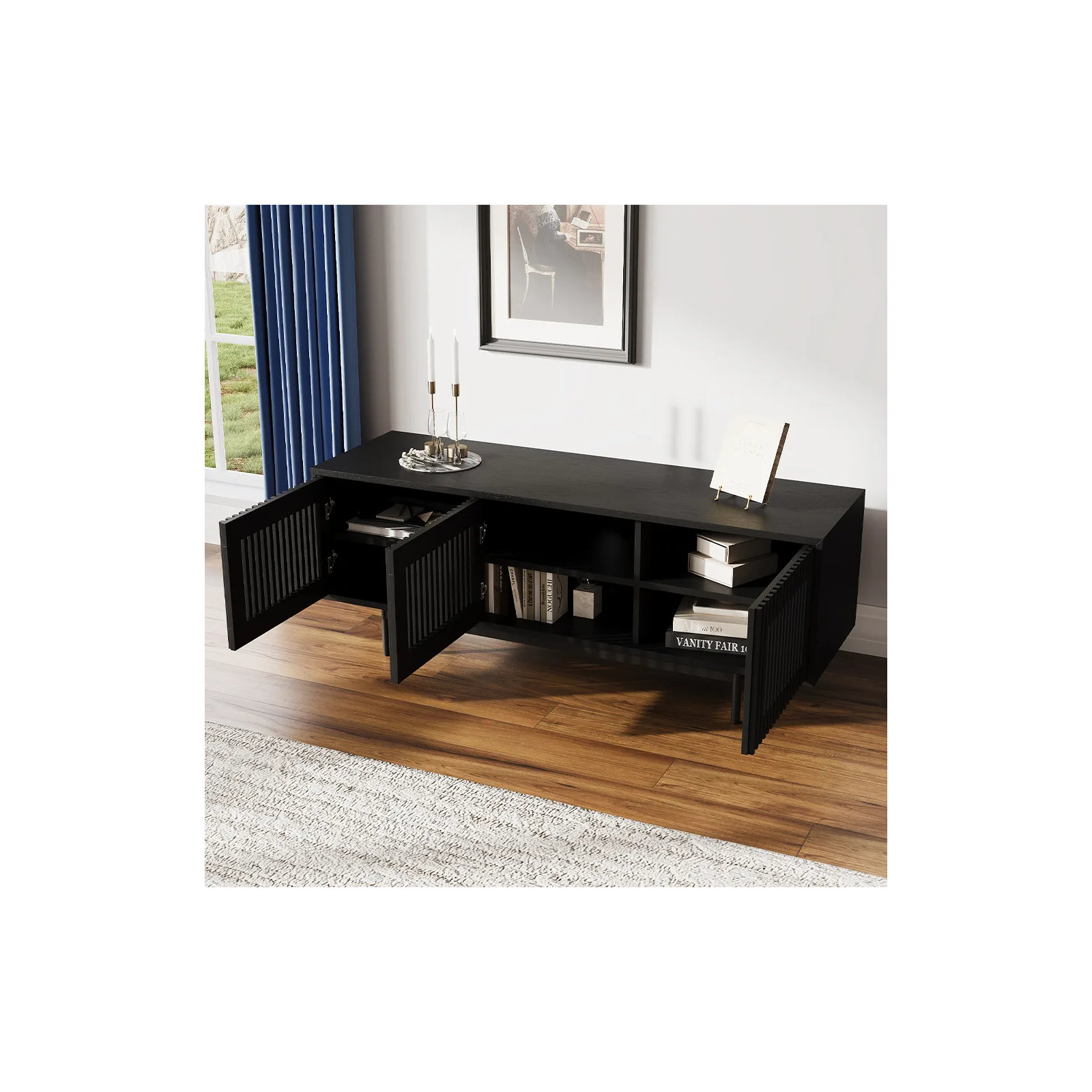 Daila Media Console, 21.26" H x 59" W x 18.89" D, Black