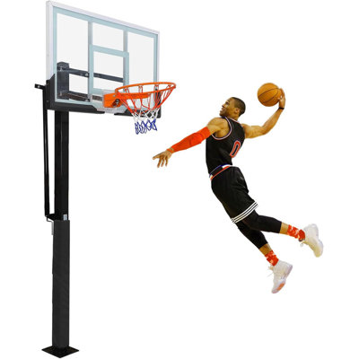 Panier de basketball enterré avec panneau en verre trempé de 55 po, mousse anti-impact à ajustement rapide de 8 à 10 pi pour l'allée, la cour et le terrain