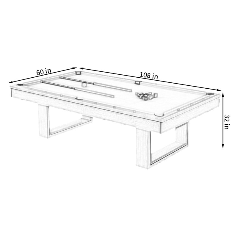 8ft Pool Table, 32" H x 108" L x 60" W