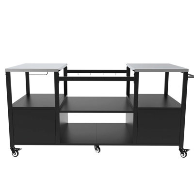 Table de barbecue Big Egg, chariot en métal avec 2 grandes boîtes de rangement, espace ouvert, 6 freins, tige, pièces imperméables, support à épices, 4 crochets pour les outils de grillage, installation rapide, profondeur de 67,88 po et acier inoxydable robuste