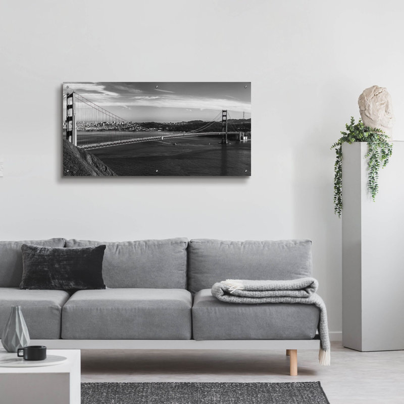 Art mural en verre acrylique «Golden Gate Bridge B & w» par Epic Portfolio, H 24 po x l 48 po