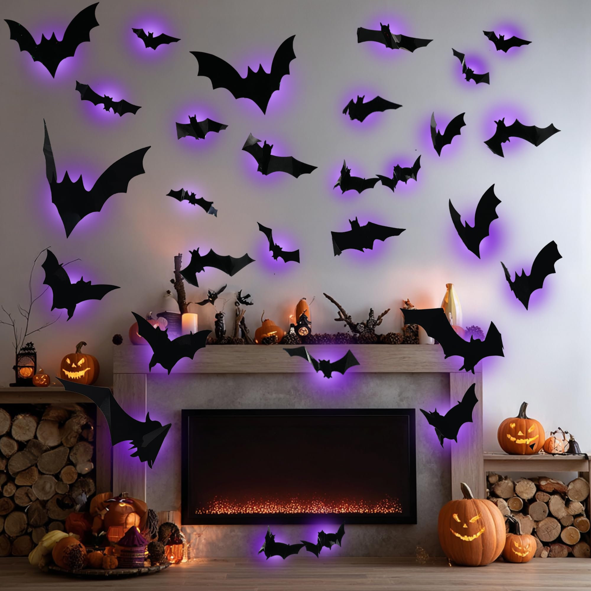The Holiday Aisle® 36 Pcs Halloween Bats Wall Decor, Removable Lighted 3D Bats Wall Stickers Assorted Size, PVC Halloween Decorations for Indoor Outdoor Home Window Party Supplies & Reviews | Way...