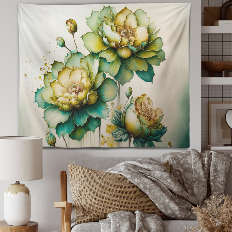 Tapisserie en polyester jonquilles vertes, H 50 po x l 60 po