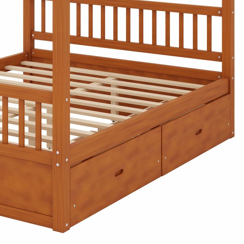 Lit à baldaquin en bois élégant avec tiroirs de rangement pratiques, Noyer