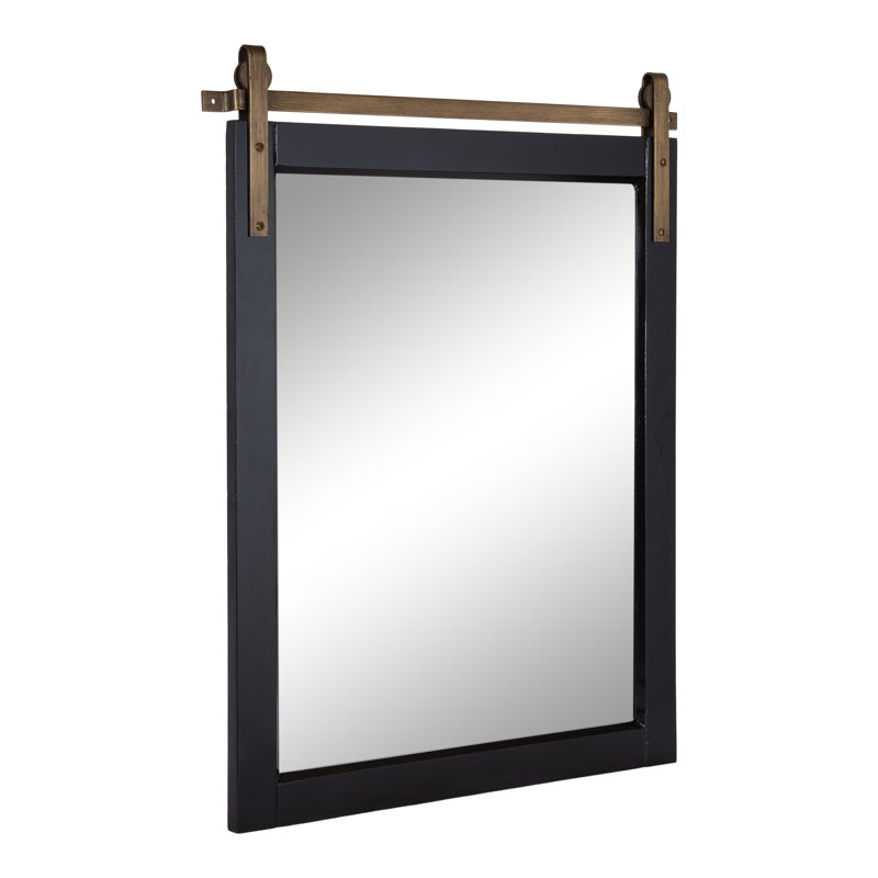 Strickler Rectangle Barn Door-Inspired Wood Wall Mirror, 24" x 30", Black/Gold