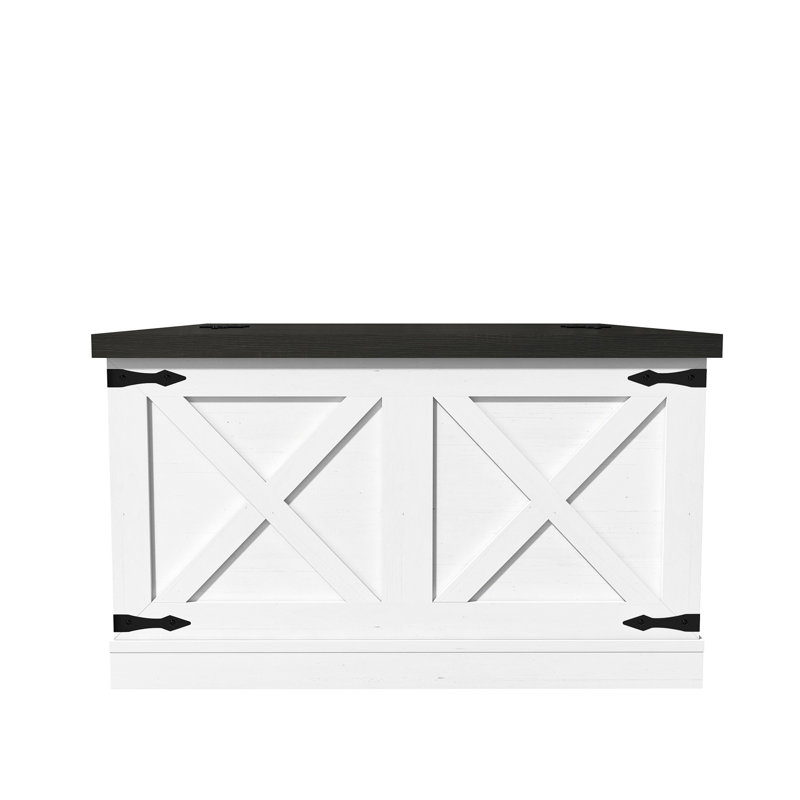 Table de centre blanche avec planches - Effet stylisé et couvercles relevables pour le rangement des couvertures cocktail maximisant l'espace de salon