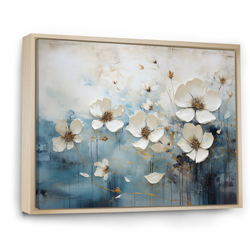 Collage saisonnier bleu et blanc sur toile, Cadre naturel flottant, H 16 po x l 32 po x P 1 po