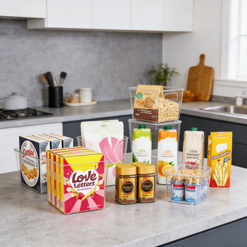 Bacs de rangement en plastique transparent avec poignées, 8 organisateurs de garde-manger XL pour la cuisine, le congélateur, l'armoire et l'organisation du placard, sans couvercle