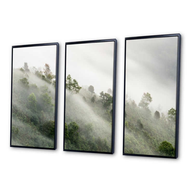 Mystical Foggy Mountain Slope - Ensemble d'art mural sur toile encadré paysage, Noir, H 28 po x l 36 po x P 1 po