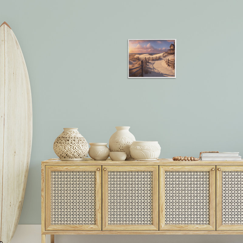 «Hampton Dunes», estampe numérique de Noah Bay, H 11 po x l 14 po, Estampe numérique encadrée blanc bord de mer